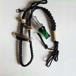 Duck call hunting deer antler black paracord lanyard, 6 calls, 2 accessory clips, dog training, hunting gift, hunting accessory