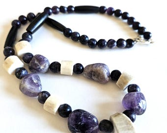 Handcrafted Ojibwe Deer Antler Necklace | Authentic Native American Jewelry and Gifts | Amethyst & Bone