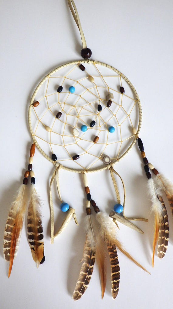 Ojibwe handmade dreamcatcher with deer antler and turkey feathers 8"
