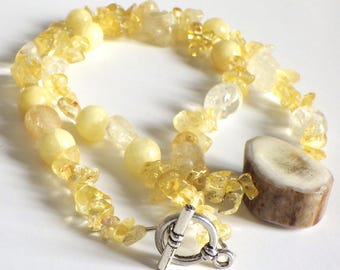 Ojibwe-Made Deer Antler Jewelry | Unique Native American Artisan Necklace | Citrine Accents