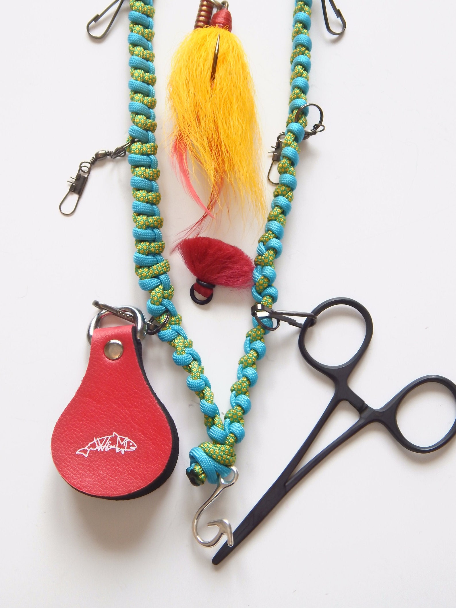 Fly fishing fish hook paracord lanyard 6 accessory clips Etsy