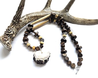 Ojibwe-Made Deer Antler Pendant Necklace | Unique Native American Artisan Jewelry | Bone, Horn, Wood Accents
