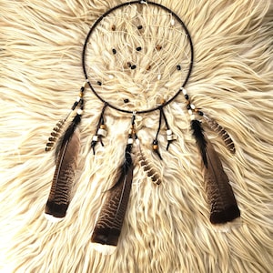 Handcrafted Ojibwe Dreamcatcher | Wild Turkey Feathers & Deer Antler 10"