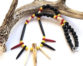 Ojibwe-Made Deer Antler Jewelry | Unique Native American Artisan Necklace | Horn, Feldspar accents