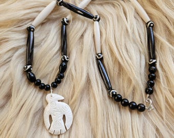 Thunderbird Ojibwe-Made Carved Bone Pendant Necklace | Unique Native American Artisan Jewelry