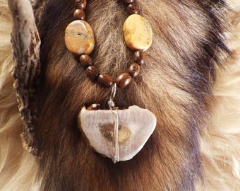Ojibwe-Made Deer Antler Pendant Necklace | Unique Native American Artisan Jewelry | Jasper and Wood Accents