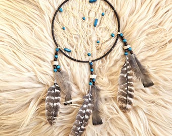 Handcrafted Ojibwe Dreamcatcher | Wild Turkey Feathers & Deer Antler 8"