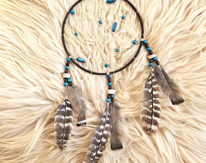 Featured listing image: Handcrafted Ojibwe Dreamcatcher | Wild Turkey Feathers & Deer Antler 8"
