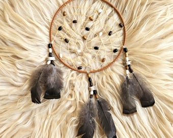 Handcrafted Ojibwe Dreamcatcher | Wild Turkey Feathers & Deer Antler 8"