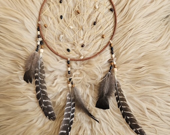 Handcrafted Ojibwe Dreamcatcher | Wild Turkey Feathers & Deer Antler 10"