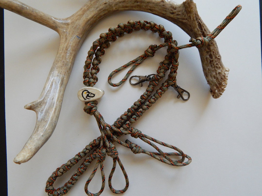 Carved Antler Duck Call Hunting Paracord Lanyard, Tan Green Black, 6
