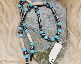 Eagle head Ojibwe-Made Carved Bone Pendant Necklace | Unique Native American Artisan Jewelry