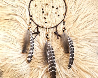 Handcrafted Ojibwe Dreamcatcher | Wild Turkey Feathers & Deer Antler 10"