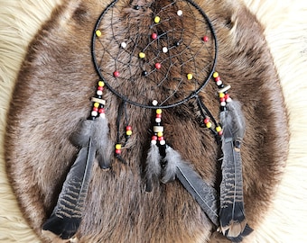 Ojibwe Medicine Wheel Dreamcatcher | Antler & Turkey Feather Wall Decor 10"