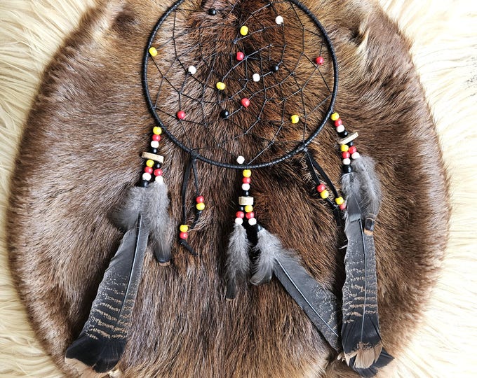 Featured listing image: Ojibwe Medicine Wheel Dreamcatcher | Antler & Turkey Feather Wall Decor 10"