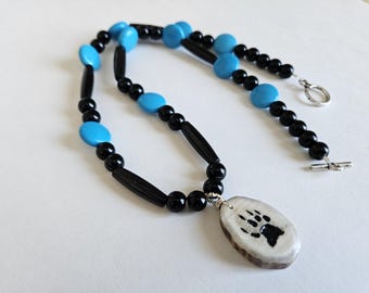 Deer Antler Pendant Necklace: Hand Carved Wolf Print, Native American Style