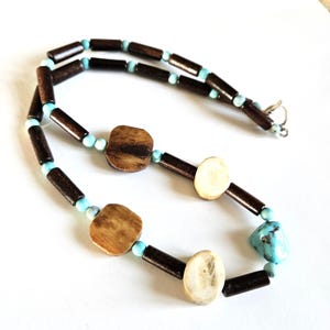 Deer antler accented with authentic turquoise, horn, wood beaded Ojibwe necklace