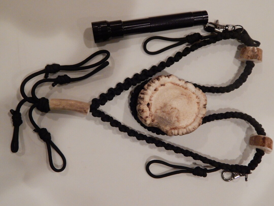 Duck Call Hunting 3 Piece Deer Antler Black Paracord Lanyard, 6 Calls