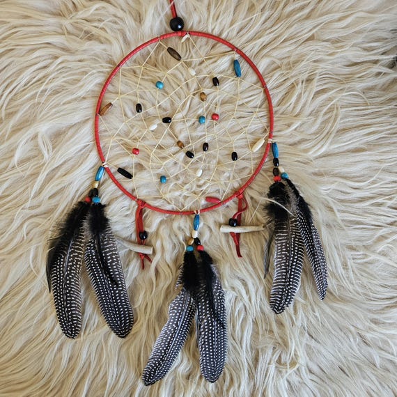Ojibwe dreamcatcher with antler accents and grouse feathers 10"