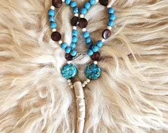 Handcrafted Ojibwe Deer Antler Necklace | Authentic Native American Jewelry & Gifts | Wood, Bone, Howlite