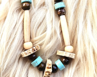Handcrafted Ojibwe Deer Antler Necklace | Authentic Native American Jewelry and Gifts | Turquoise, Horn & Bone