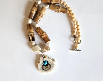 Ojibwe-Made Deer Antler Pendant Necklace | Unique Native American Artisan Jewelry | Bone and Wood Accents