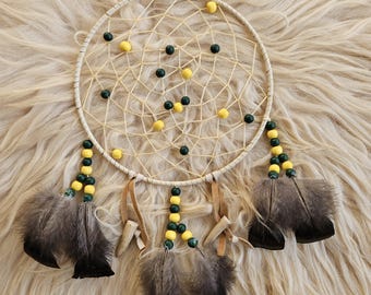 Packers Ojibwe Dreamcatcher: Deer Antler & Wild Turkey Feathers, 8" - Go Pack Go
