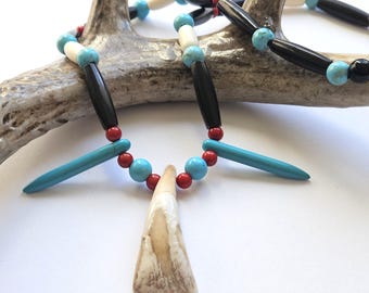 Bison Tooth Ojibwe Necklace | Unique Native American Artistry | Bone, Magnesite and Glass Accents