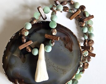 Bison Tooth Ojibwe Necklace | Unique Native American Artistry | Jasper and Wood Accents