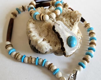 Ojibwe-Made Deer Antler Pendant Necklace | Unique Native American Artisan Jewelry | Coral, Bone and Horn Accents