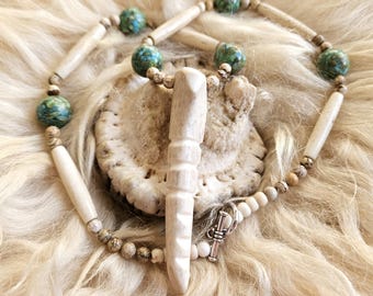 Ojibwe-Made Deer Antler Jewelry | Unique Artisan Necklace with Native American Elements | Jasper, Bone, Mosaic Turquoise Accents