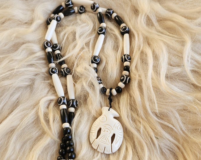 Featured listing image: Thunderbird Ojibwe-Made Carved Bone Pendant Necklace | Unique Native American Artisan Jewelry