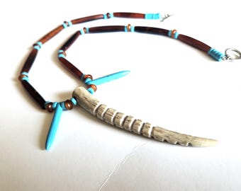 Unique Ojibwe Deer Antler Beaded Necklace | Handmade Native American Jewelry | Horn & bone accents