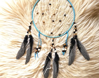 Handcrafted Ojibwe Turquoise Dreamcatcher | Grouse Feathers