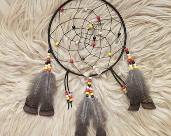 Ojibwe Medicine Wheel Dreamcatcher | Antler & Wild Turkey Feather Wall Decor 10"