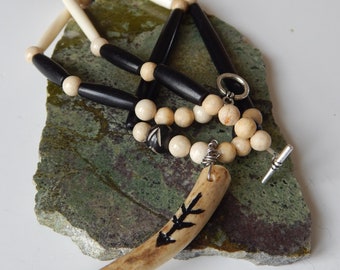 Carved Deer Antler Arrow Necklace: Native American Beaded Jewelry