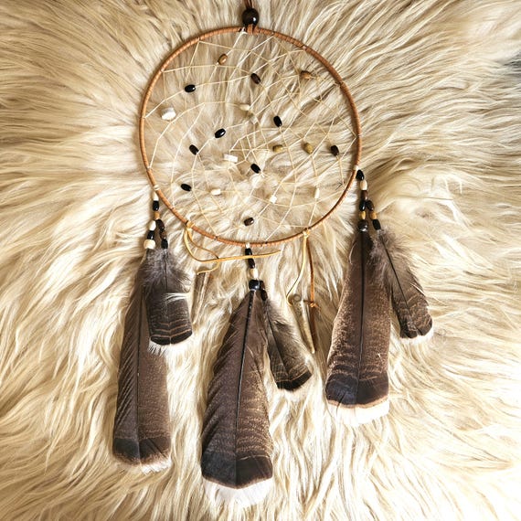 Ojibwe handmade dreamcatcher with deer antler and turkey feathers 10"