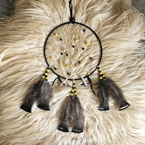 Ojibwe Green Bay Packers dreamcatcher with wild turkey feathers and deer antler 10"