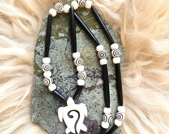 Turtle Ojibwe-Made Carved Bone Pendant Necklace | Unique Native American Artisan Jewelry
