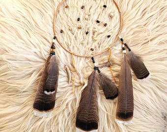 Handcrafted Ojibwe Dreamcatcher | Wild Turkey Feathers & Deer Antler 10"