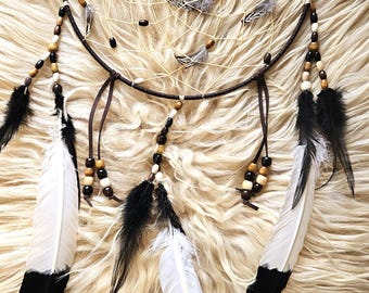 Handcrafted Ojibwe Dreamcatcher | Imitation Eagle Feathers 12"