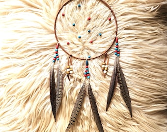 Handcrafted Ojibwe Dreamcatcher | Wild Pheasant feathers 10"