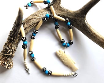 Fish Ojibwe-Made Carved Bone Pendant Necklace | Unique Native American Artisan Jewelry
