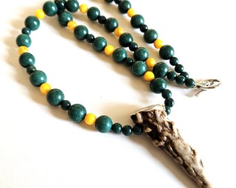 Green Bay Packers Ojibwe-Made Deer Antler Jewelry | Unique Native American Artisan Necklace | Jade Accents