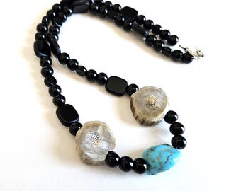 Handcrafted Ojibwe Deer Antler Necklace | Authentic Native American Jewelry and Gifts | Turquoise & Glass