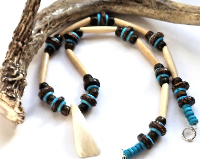 Featured listing image: Artisan Ojibwe Bison Tooth Beaded Necklace | Unique Native American Jewelry | Horn, Bone & Wood Accents
