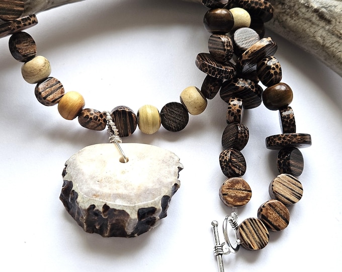 Featured listing image: Deer Antler Ojibwe Necklace | Unique Native American Jewelry, Cultural Statement | Horn, Wood, Bone Accents