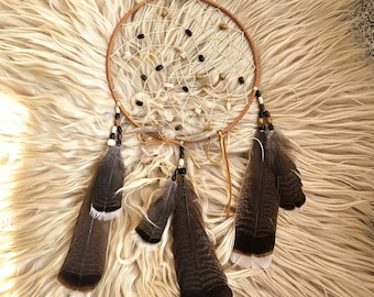 Handcrafted Ojibwe Dreamcatcher | Turkey Feathers & Deer Antler
