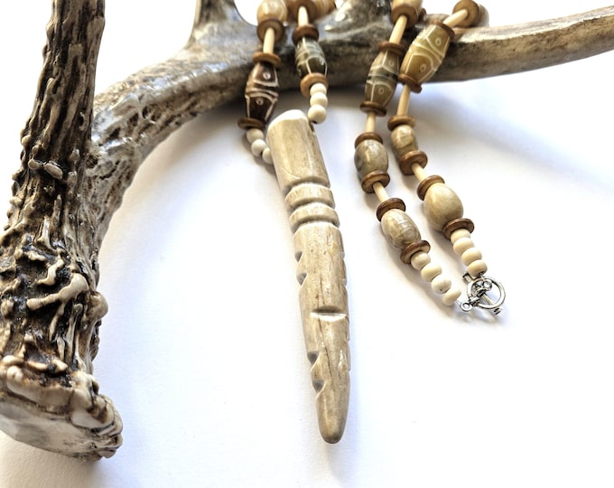 Featured listing image: Ojibwe-Made Deer Antler Jewelry | Unique Native American Artisan Necklace | Bone, Fossil Coral Accents