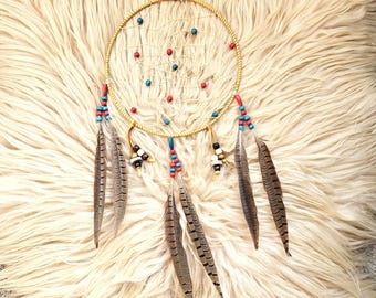 Handcrafted Ojibwe Dreamcatcher | Wild Pheasant, Turkey Feathers & Deer Antler 10"